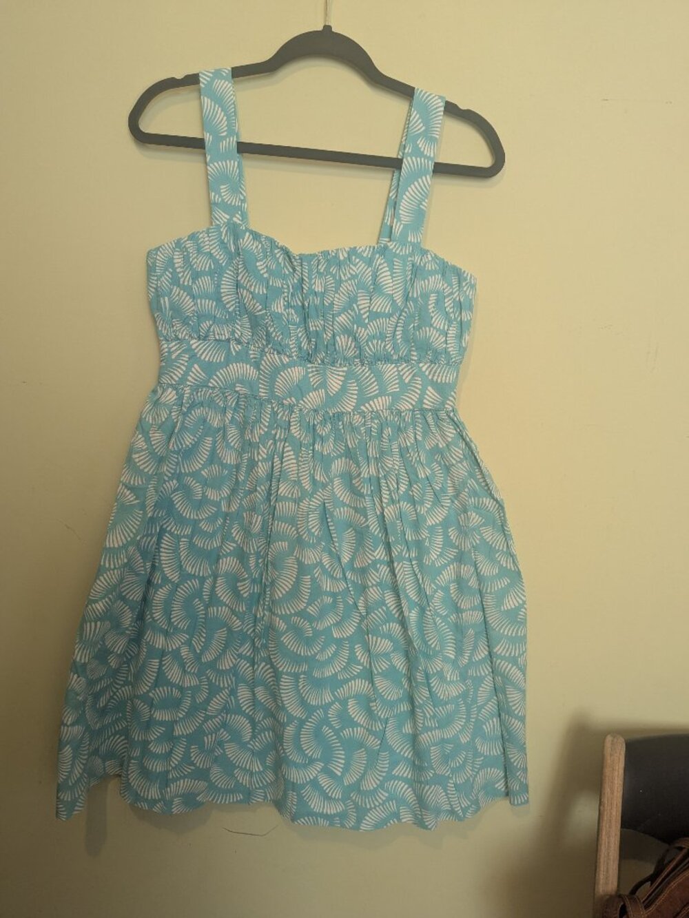New York & Company Turquoise Feather Print Sundress Sz 8